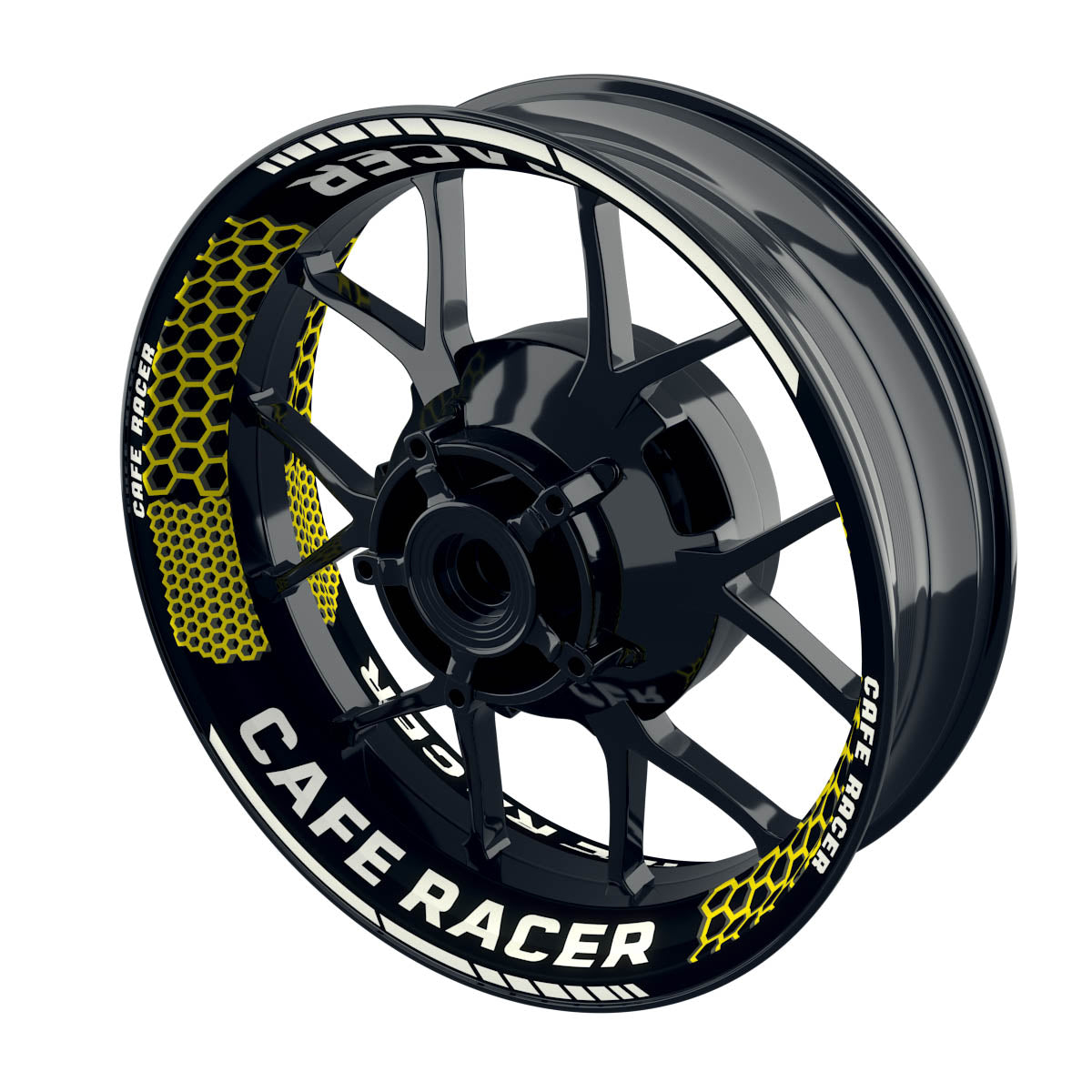 Felgenaufkleber Cafe Racer Premium Design Hexagon B gelb