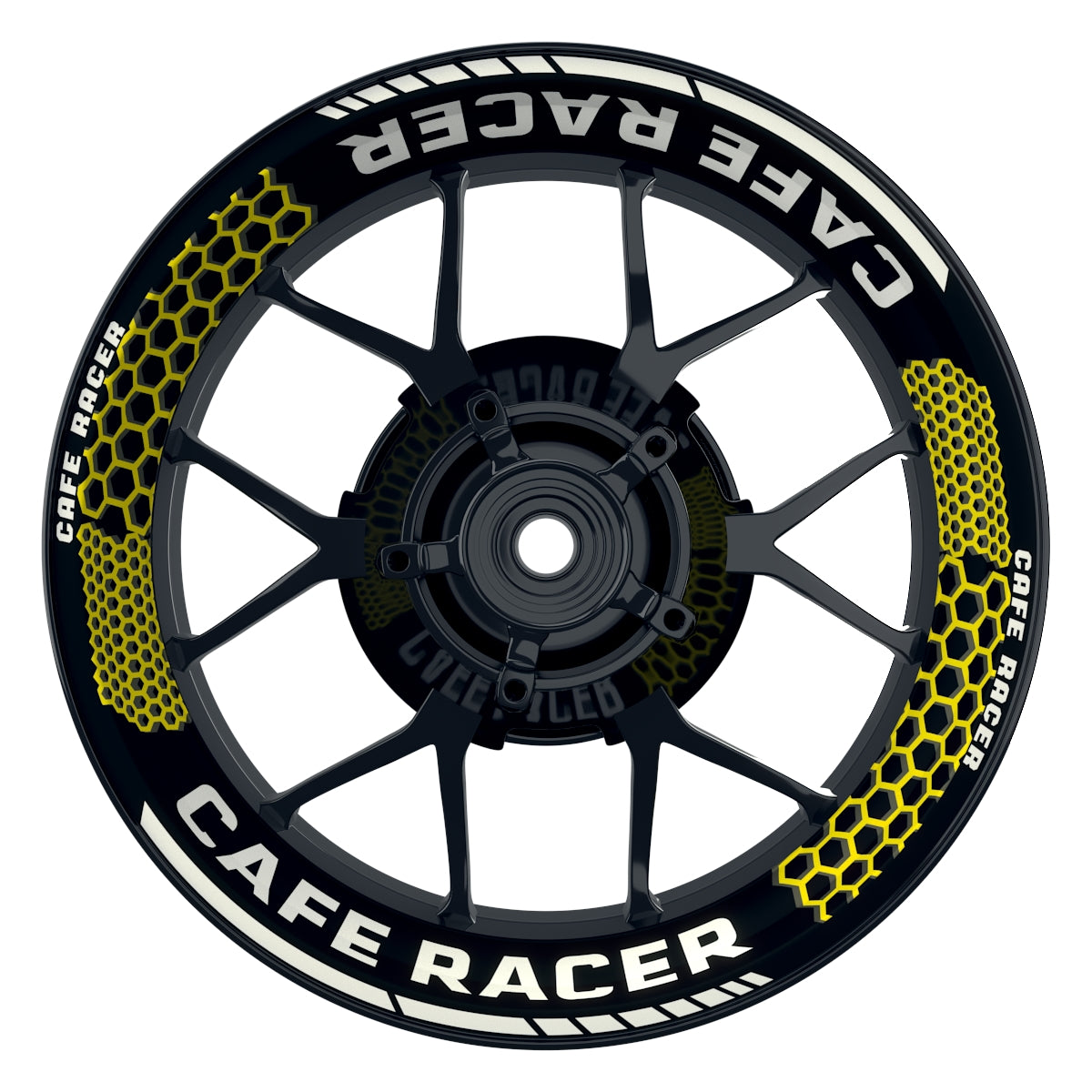Felgenaufkleber Cafe Racer Premium Design Hexagon B gelb