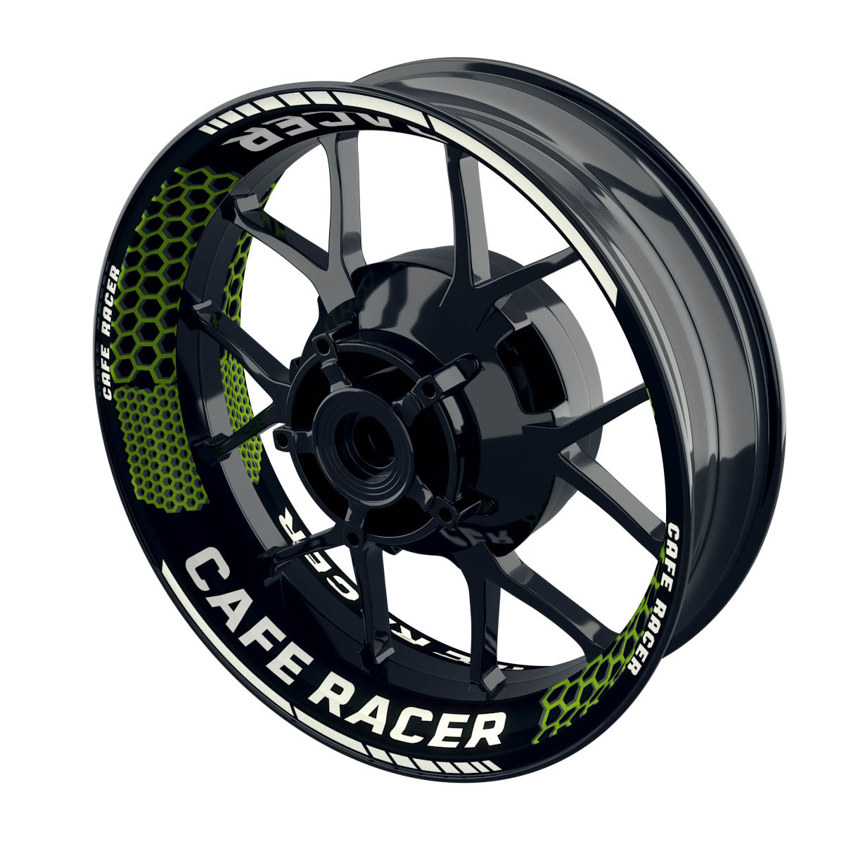 Felgenaufkleber Cafe Racer Premium Design Hexagon B grün