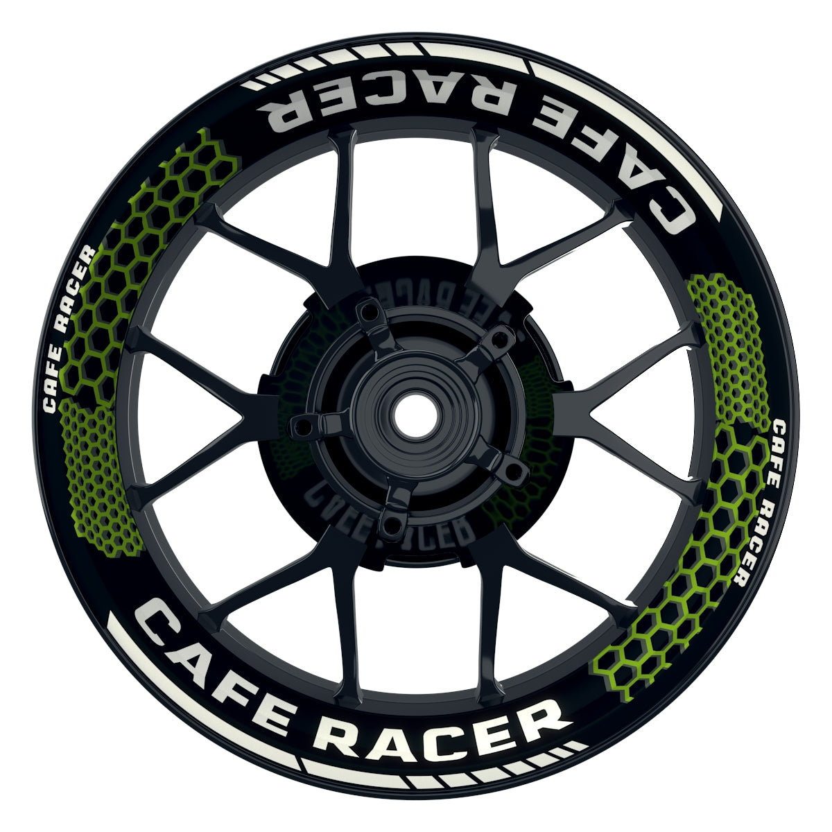 Felgenaufkleber Cafe Racer Premium Design Hexagon B grün
