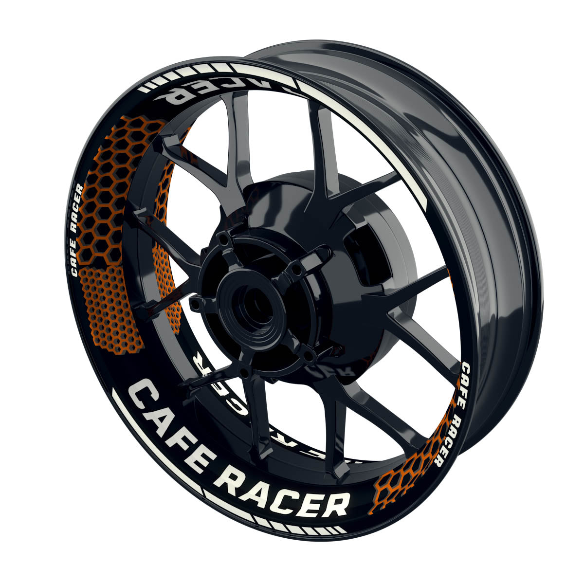 Felgenaufkleber Cafe Racer Premium Design Hexagon B orange