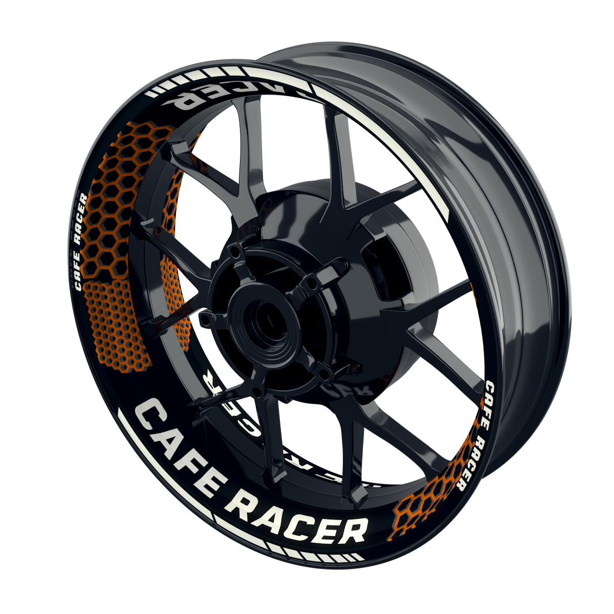Felgenaufkleber Cafe Racer Premium Design Hexagon B orange