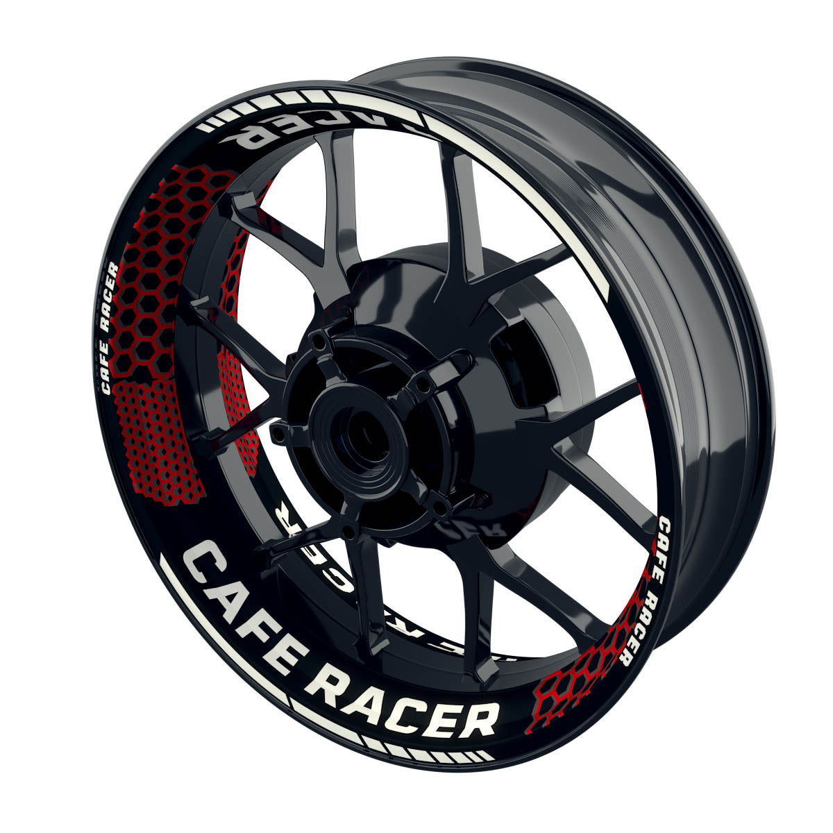 Felgenaufkleber Cafe Racer Premium Design Hexagon B rot