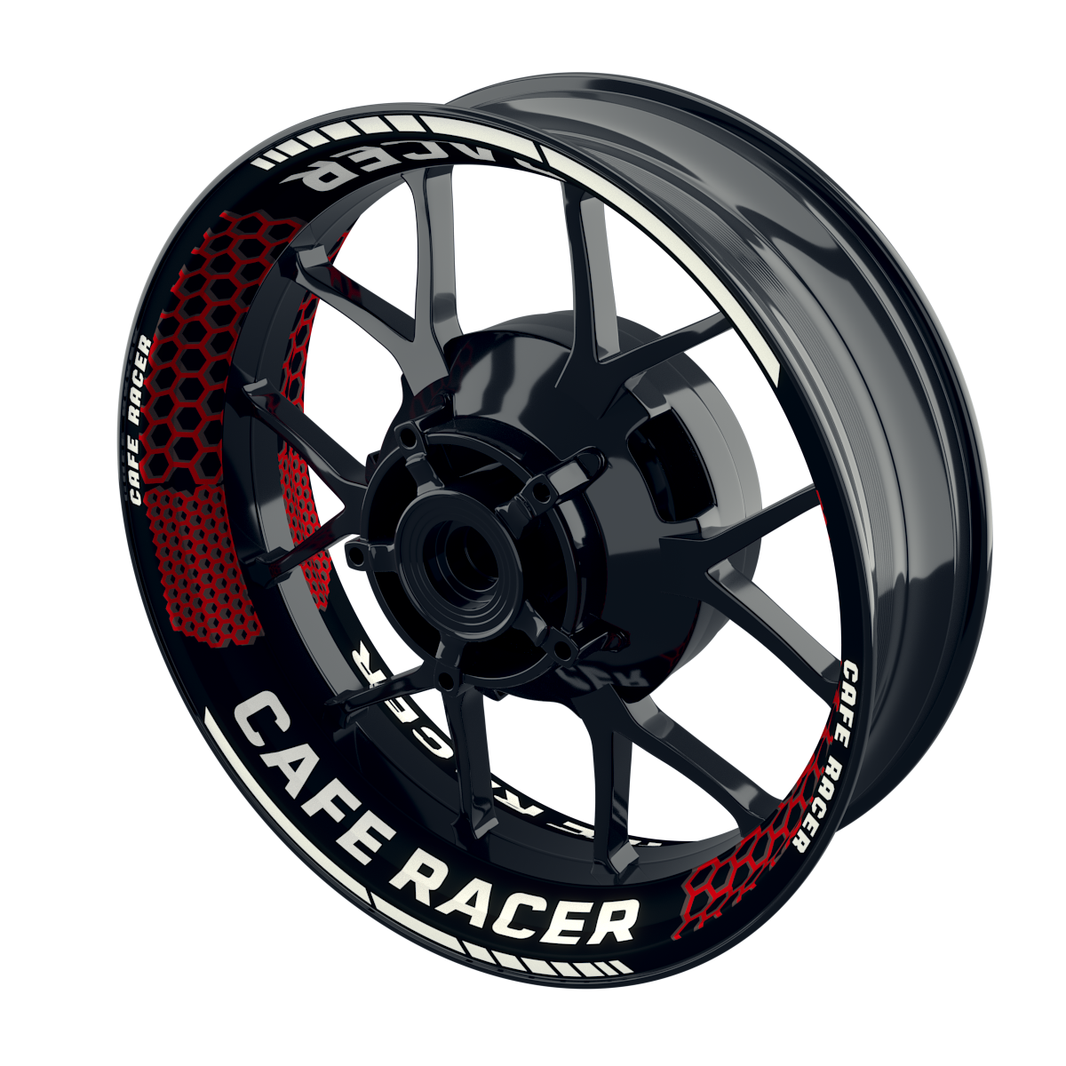 Felgenaufkleber Cafe Racer Premium Design Hexagon B rot