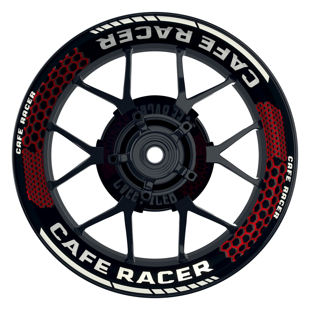 Felgenaufkleber Cafe Racer Premium Design Hexagon B rot