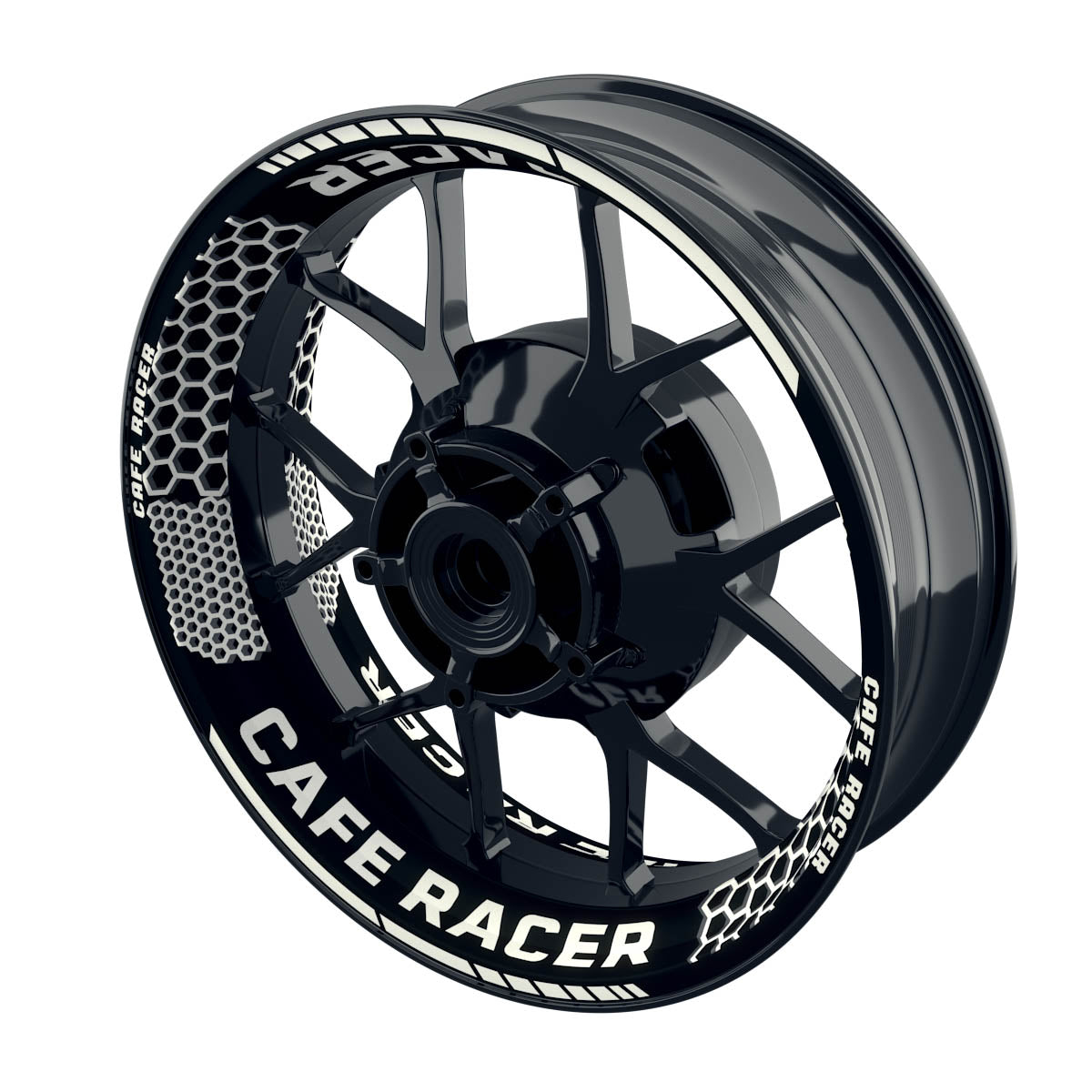 Felgenaufkleber Cafe Racer Premium Design Hexagon B weiss