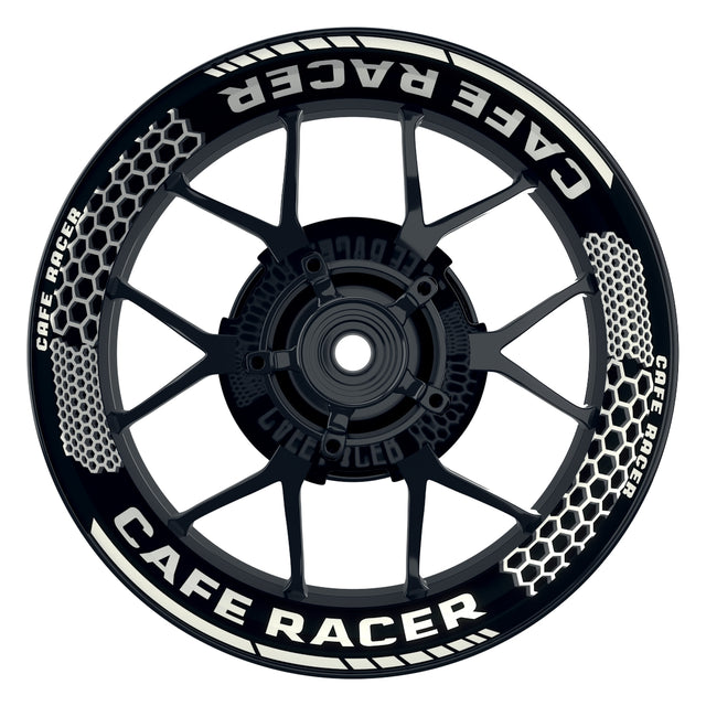 Felgenaufkleber Cafe Racer Premium Design Hexagon B weiss