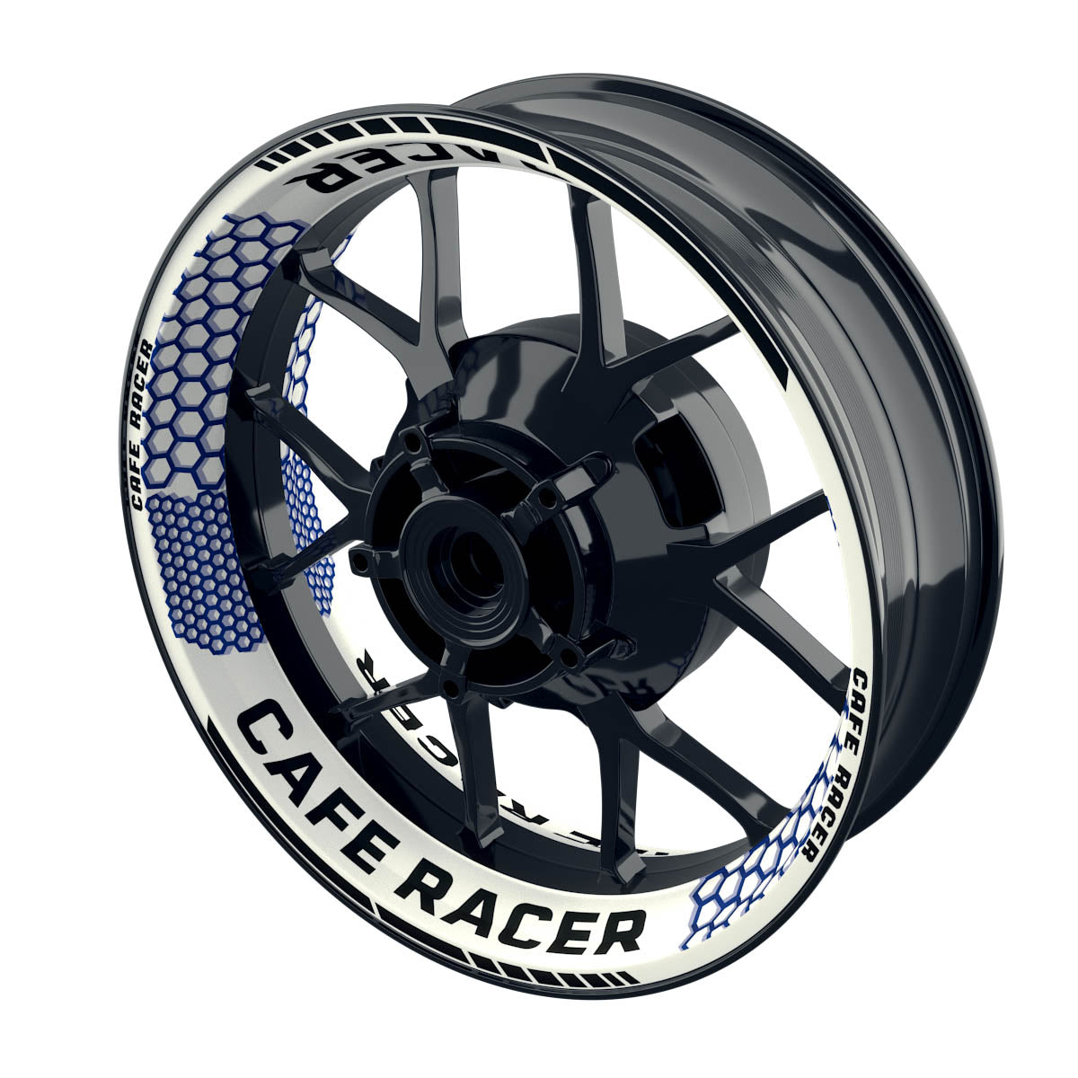 Felgenaufkleber Cafe Racer Premium Design Hexagon W blau