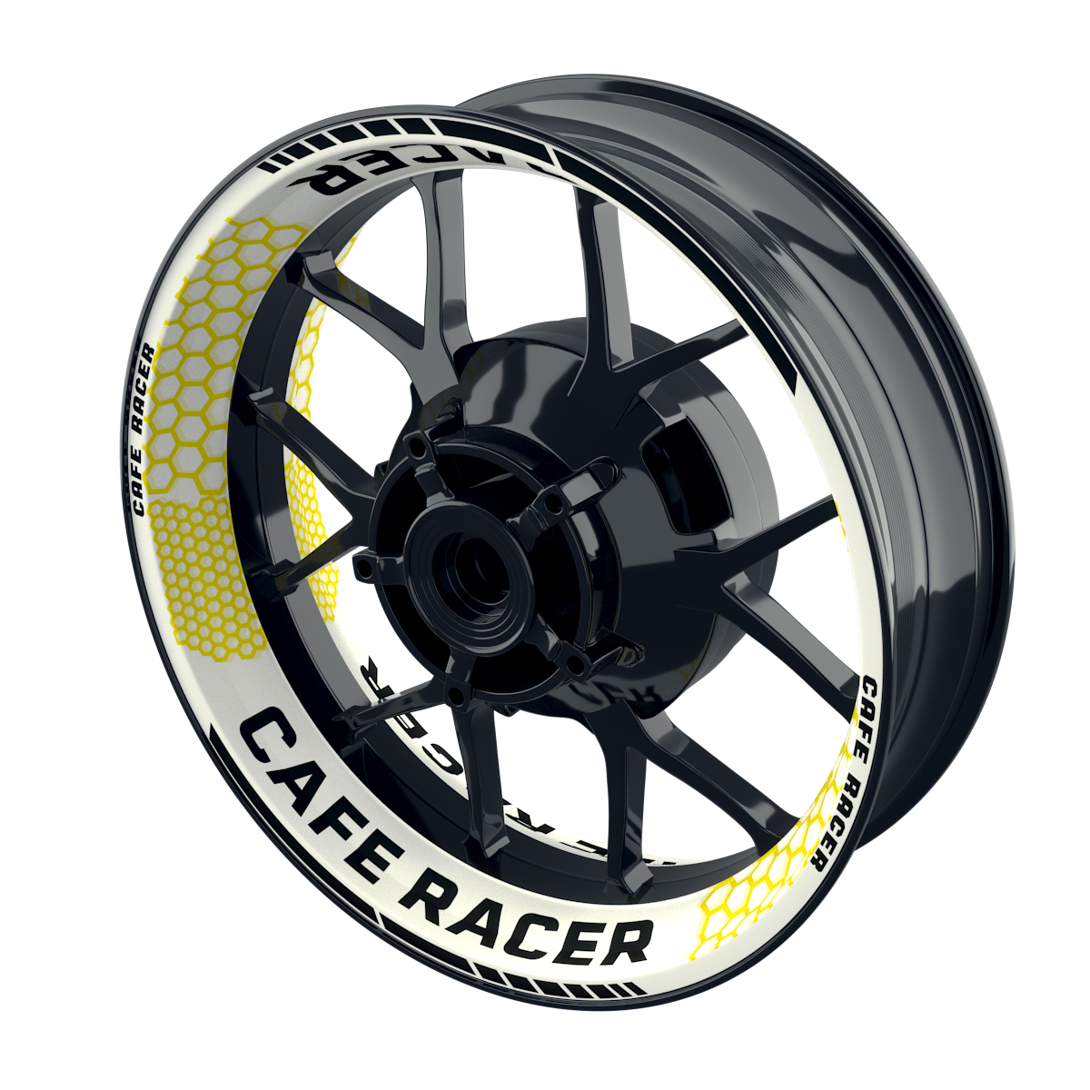 Felgenaufkleber Cafe Racer Premium Design Hexagon W gelb