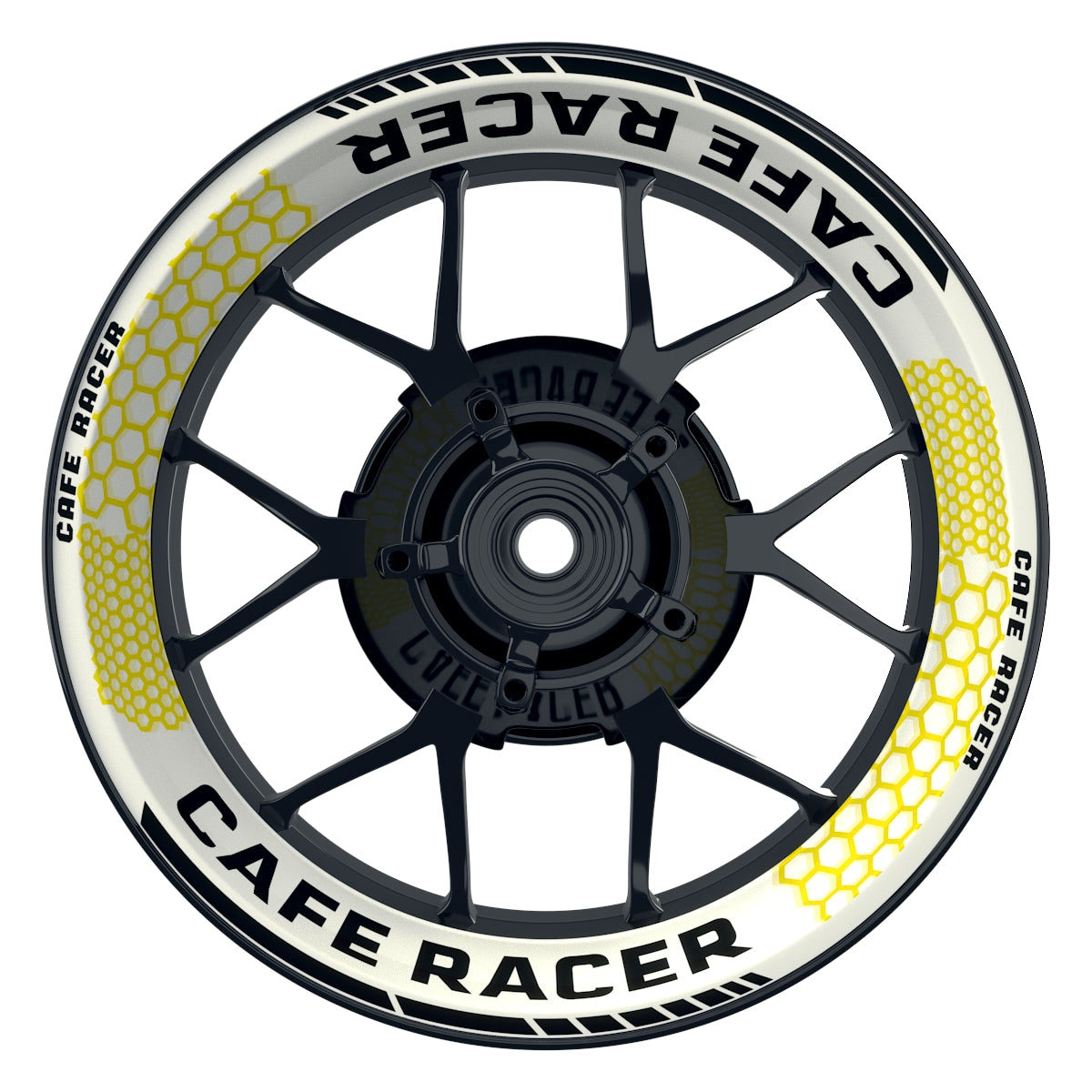 Felgenaufkleber Cafe Racer Premium Design Hexagon W gelb