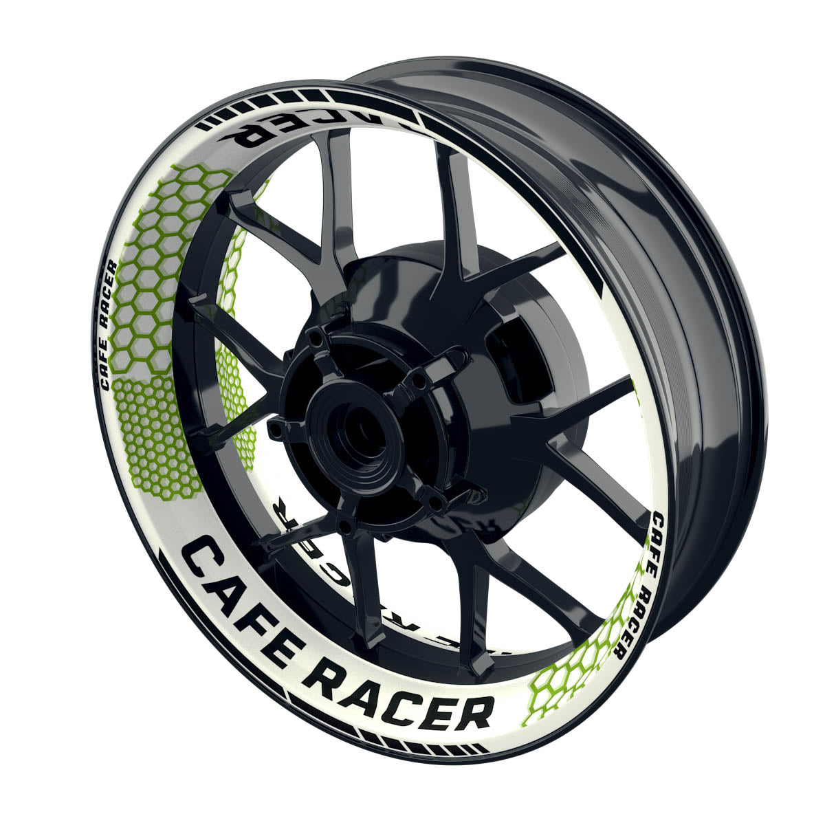 Felgenaufkleber Cafe Racer Premium Design Hexagon W grün