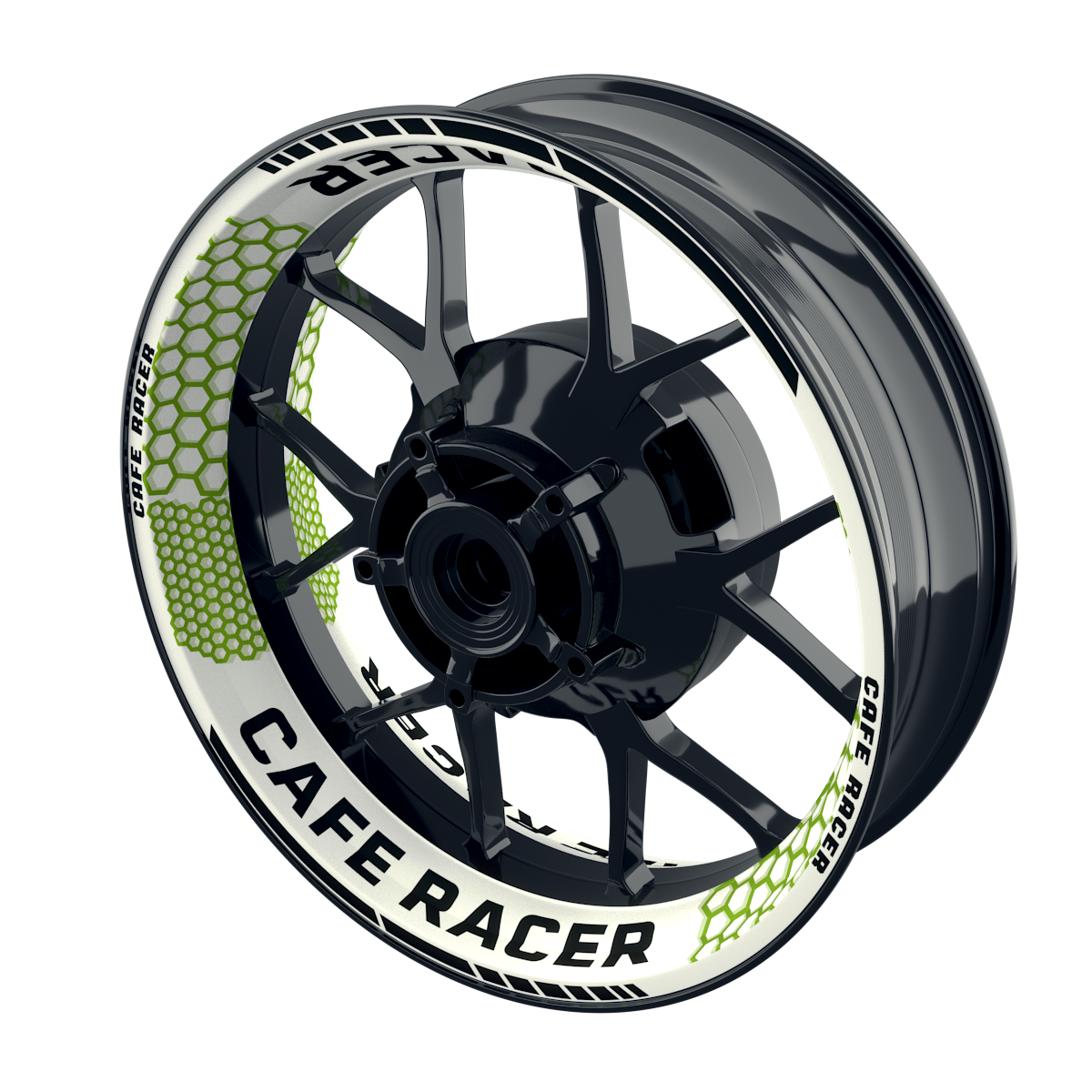 Felgenaufkleber Cafe Racer Premium Design Hexagon W grün