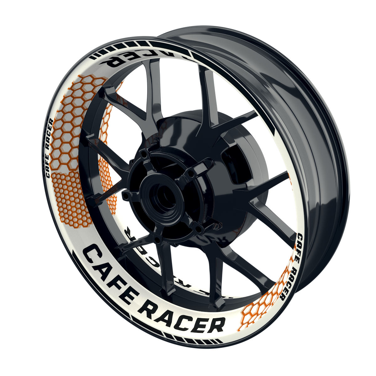 Felgenaufkleber Cafe Racer Premium Design Hexagon W orange