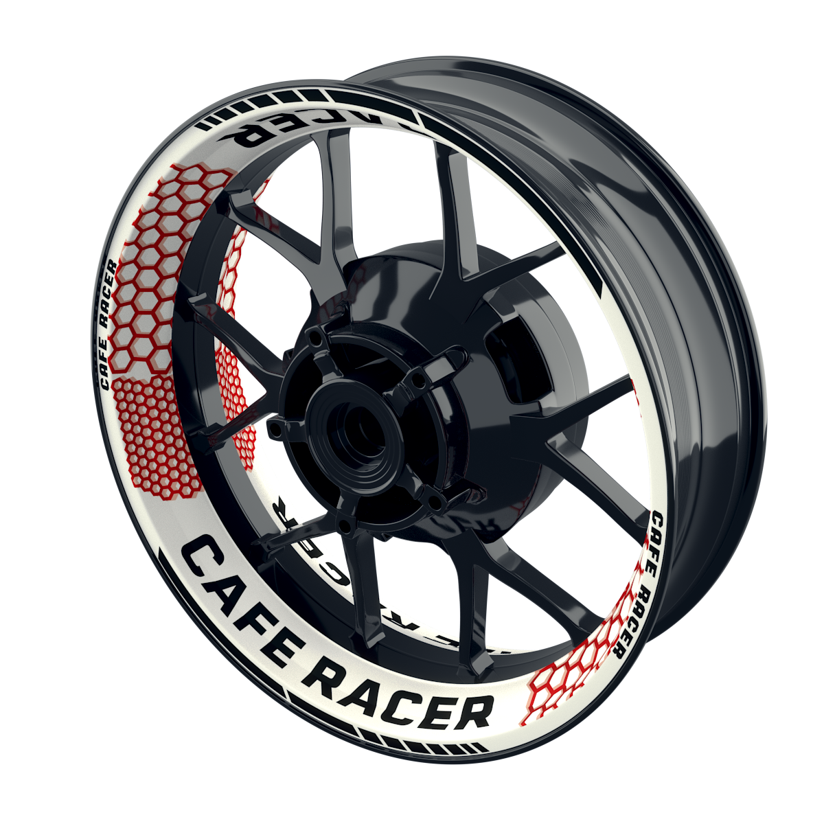 Felgenaufkleber Cafe Racer Premium Design Hexagon W rot