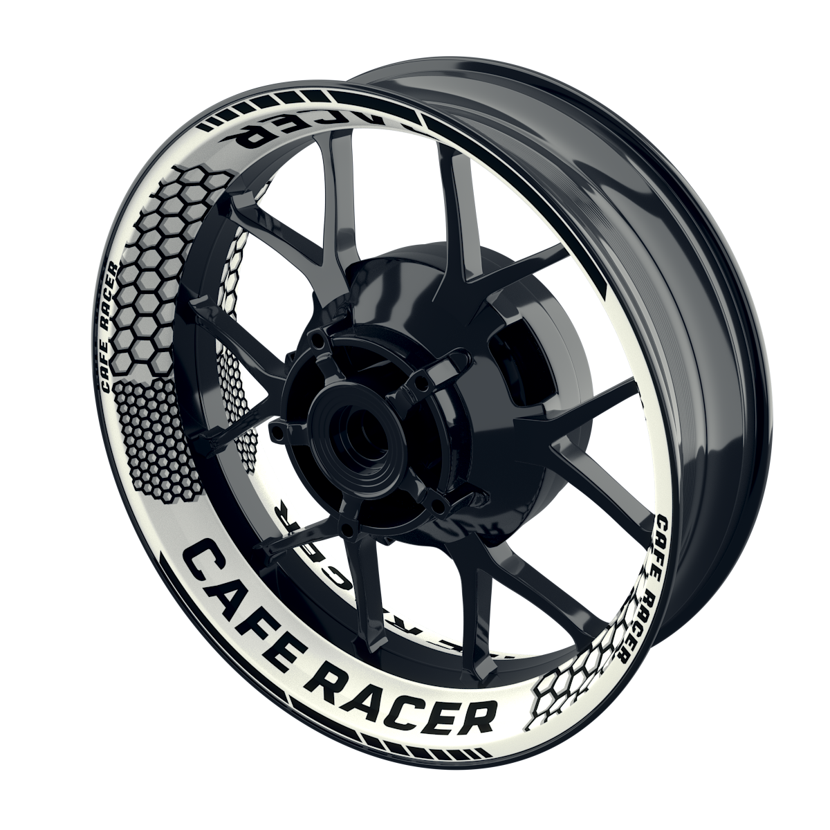 Felgenaufkleber Cafe Racer Premium Design Hexagon W schwarz