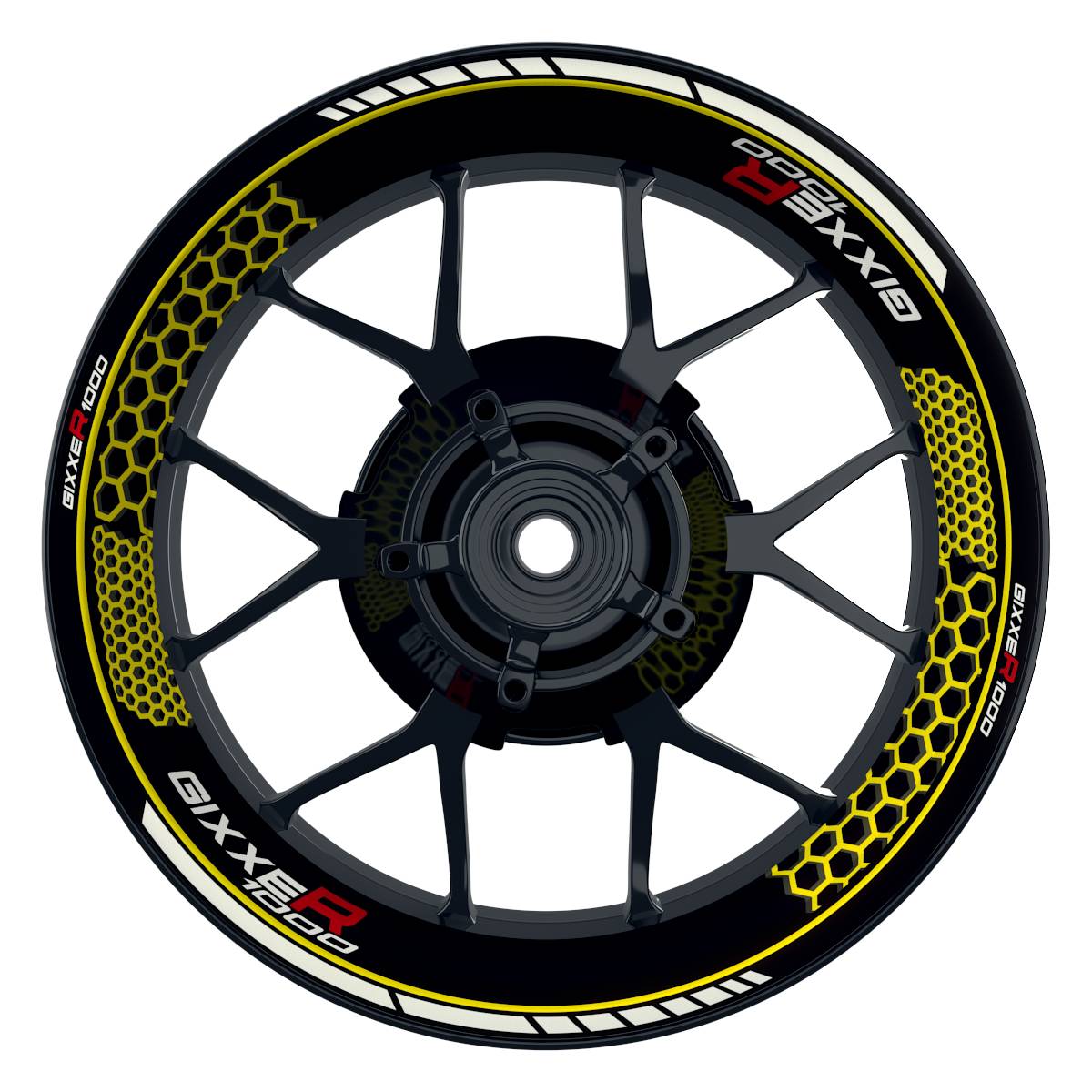Suzuki GSXR 1000 Felgenaufkleber Gixxer 1000 Hexagon Wheelsticker Premium gelb