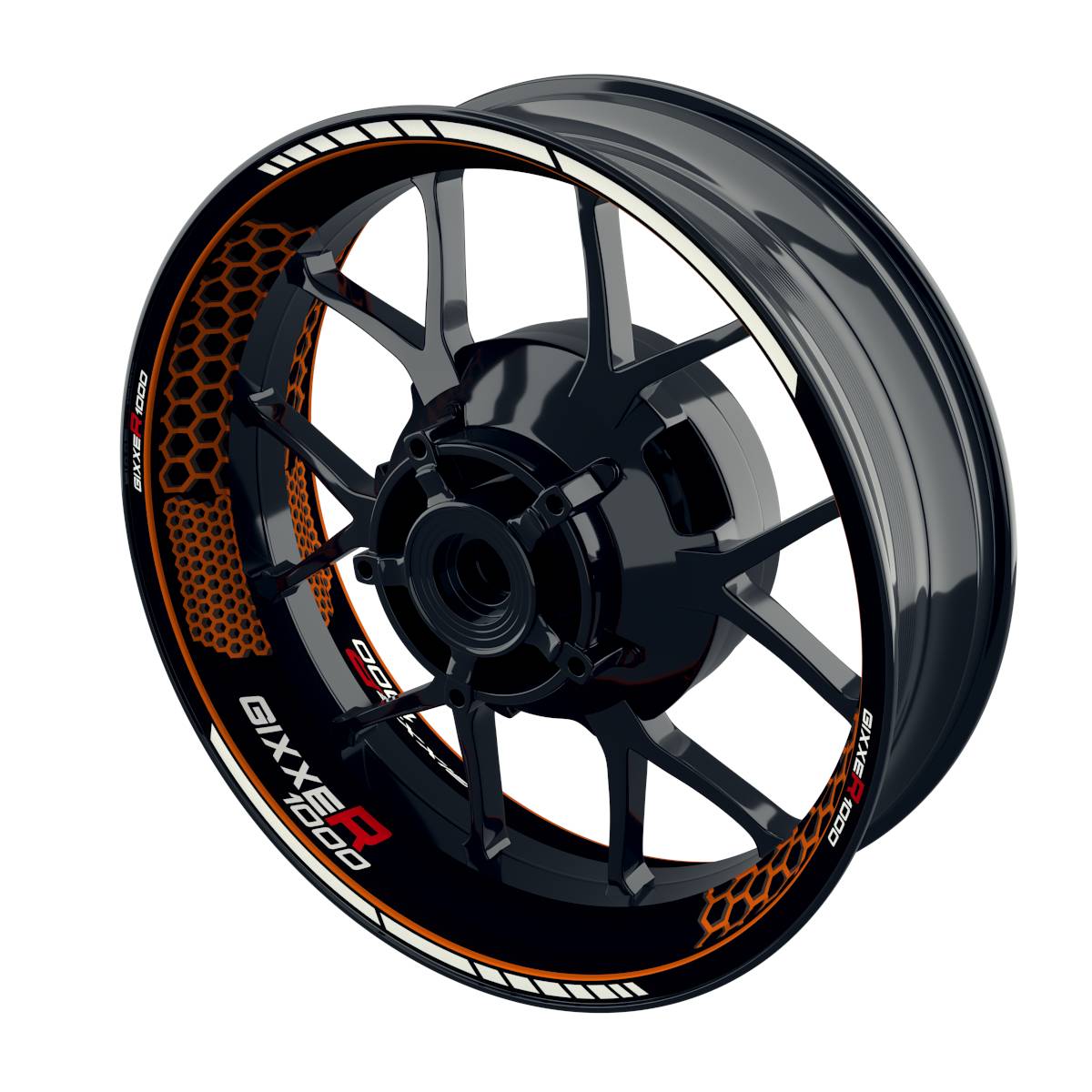 Suzuki GSXR 1000 Felgenaufkleber Gixxer 1000 Hexagon Wheelsticker Premium orange