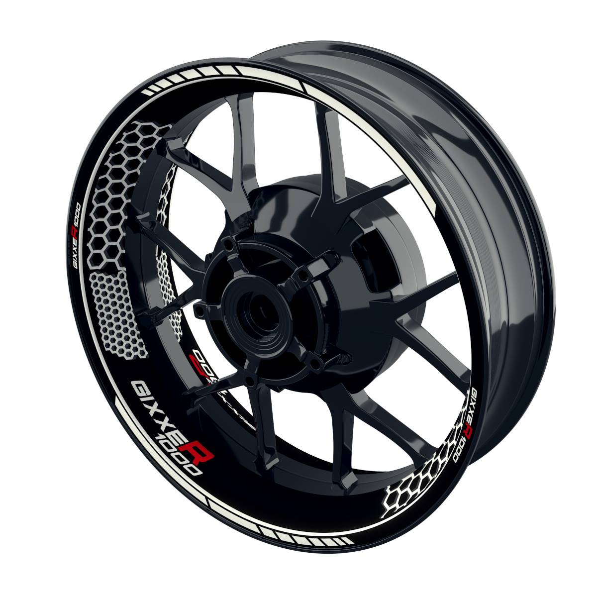 Suzuki GSXR 1000 Felgenaufkleber Gixxer 1000 Hexagon Wheelsticker Premium weiss