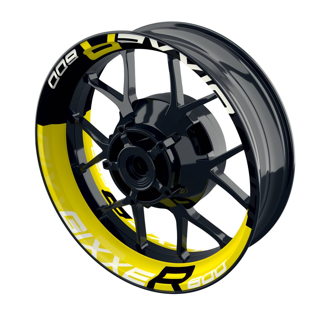 Suzuki GSXR 600 Felgenaufkleber GIXXER 600 halb halb V2 Wheelsticker Premium gelb