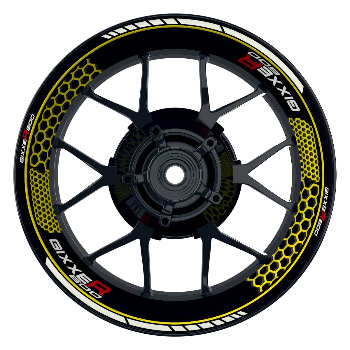 Suzuki GSXR 600 Felgenaufkleber GIXXER 600 Hexagon Wheelsticker Premium gelb