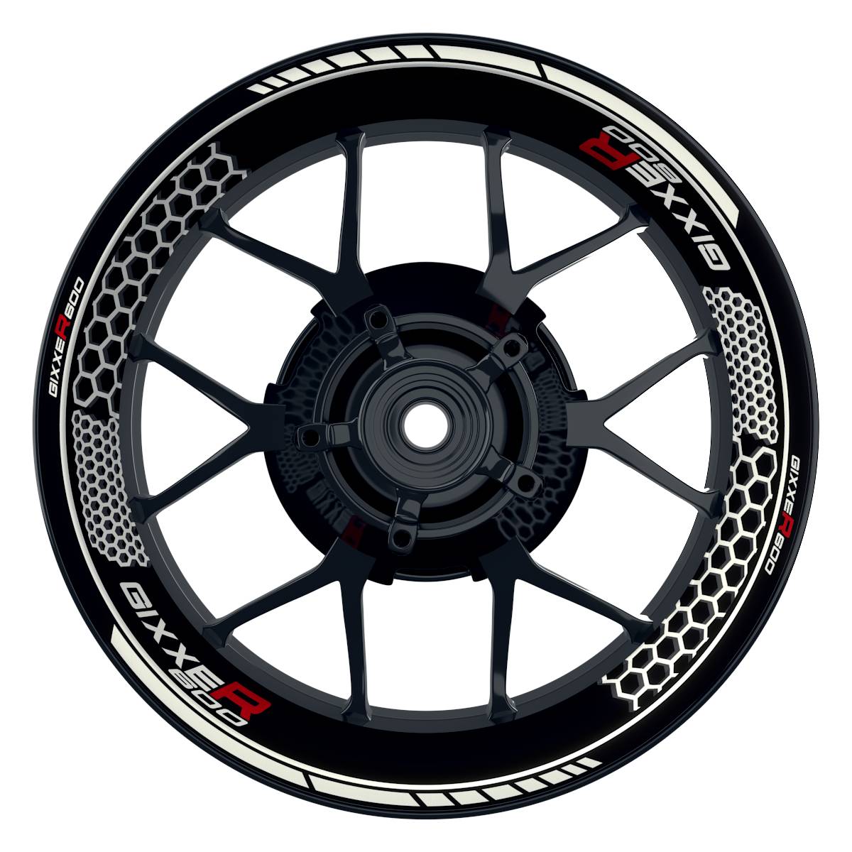 Suzuki GSXR 600 Felgenaufkleber GIXXER 600 Hexagon Wheelsticker Premium weiss