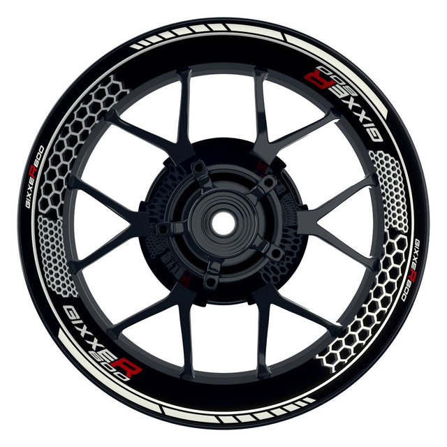 Suzuki GSXR 600 Felgenaufkleber GIXXER 600 Hexagon Wheelsticker Premium weiss