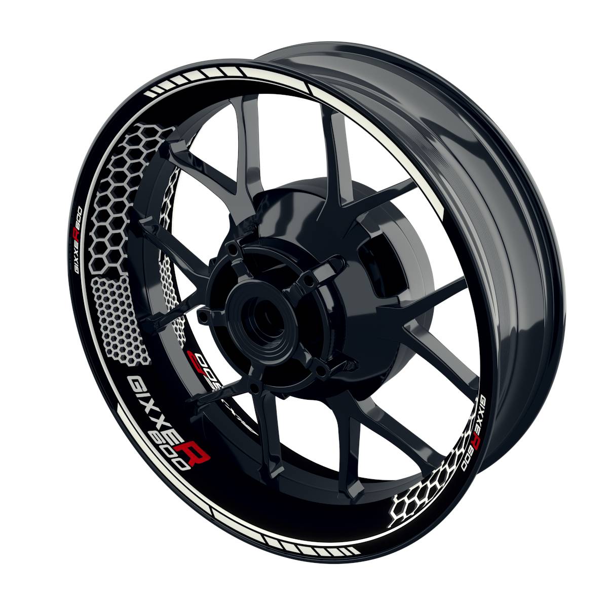 Suzuki GSXR 600 Felgenaufkleber GIXXER 600 Hexagon Wheelsticker Premium weiss