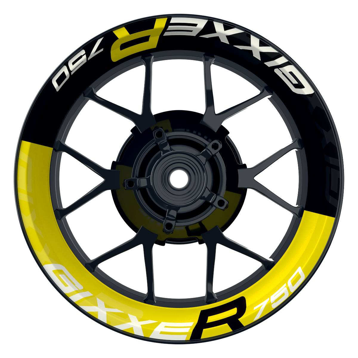 Suzuki GSXR 750 Felgenaufkleber GIXXER 750 halb halb V2 Wheelsticker Premium gelb
