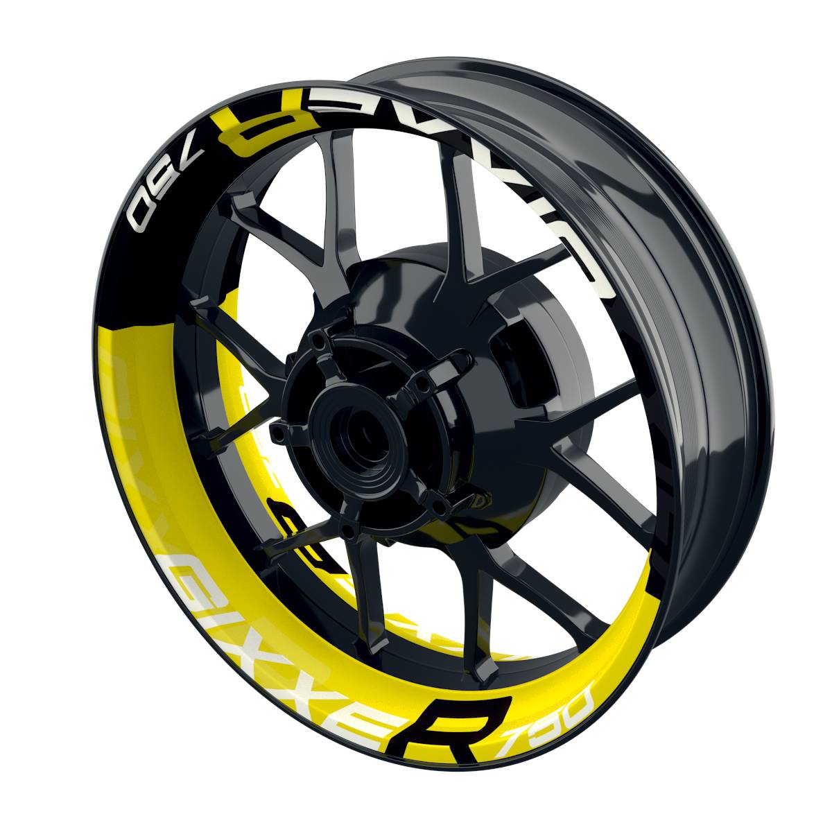 Suzuki GSXR 750 Felgenaufkleber GIXXER 750 halb halb V2 Wheelsticker Premium gelb