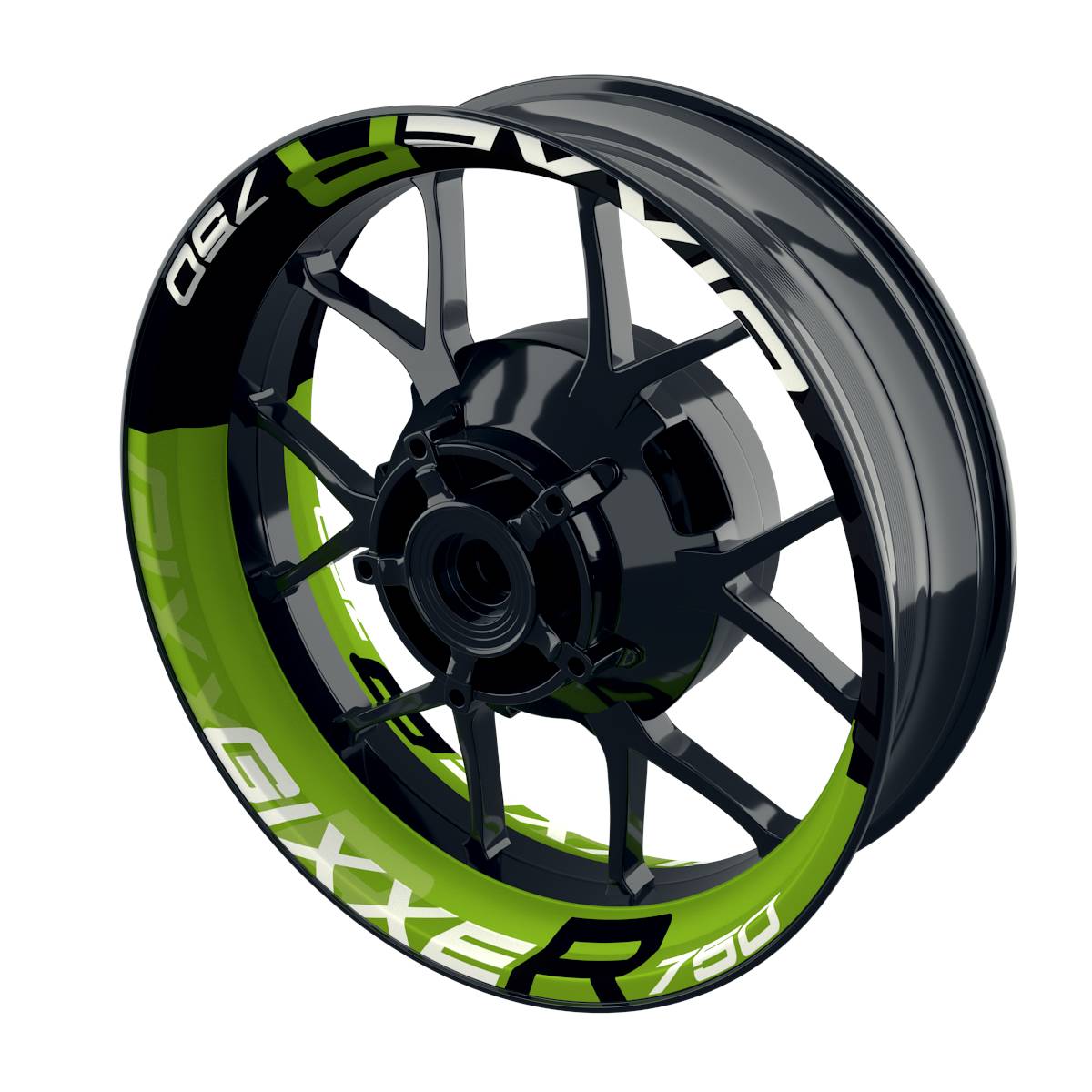 Suzuki GSXR 750 Felgenaufkleber GIXXER 750 halb halb V2 Wheelsticker Premium grün