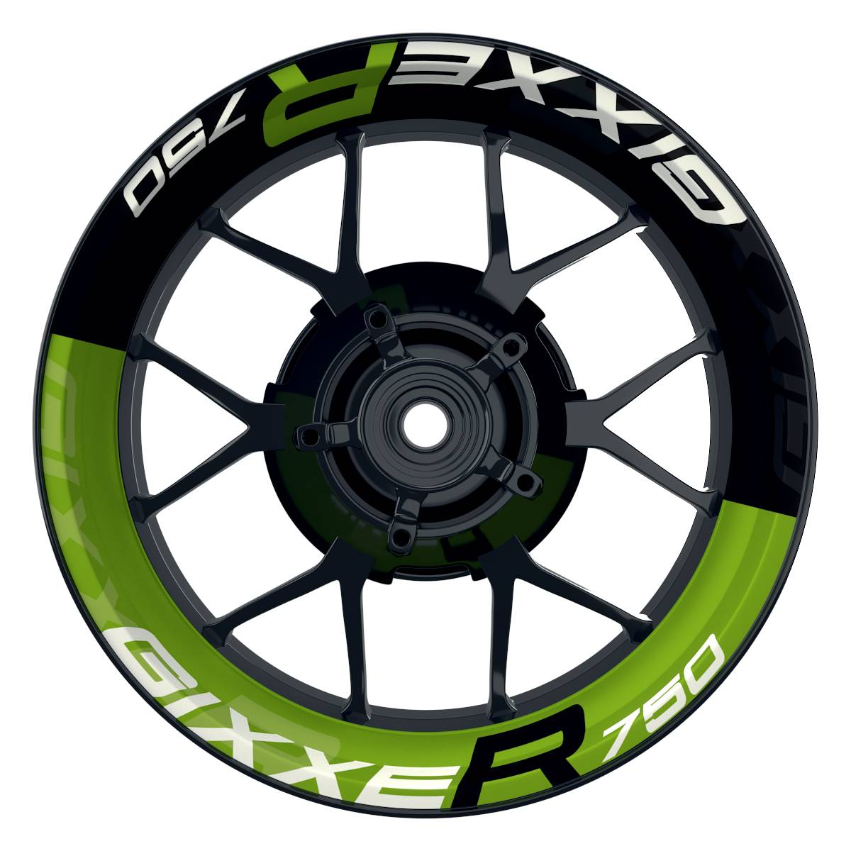Suzuki GSXR 750 Felgenaufkleber GIXXER 750 halb halb V2 Wheelsticker Premium grün