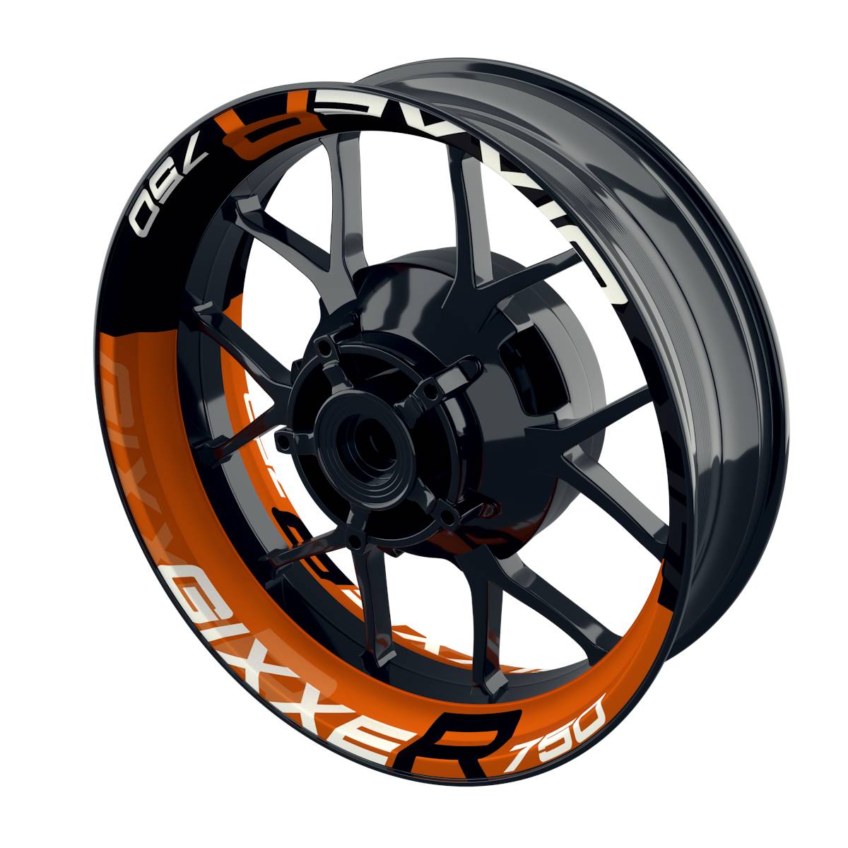 Suzuki GSXR 750 Felgenaufkleber GIXXER 750 halb halb V2 Wheelsticker Premium orange