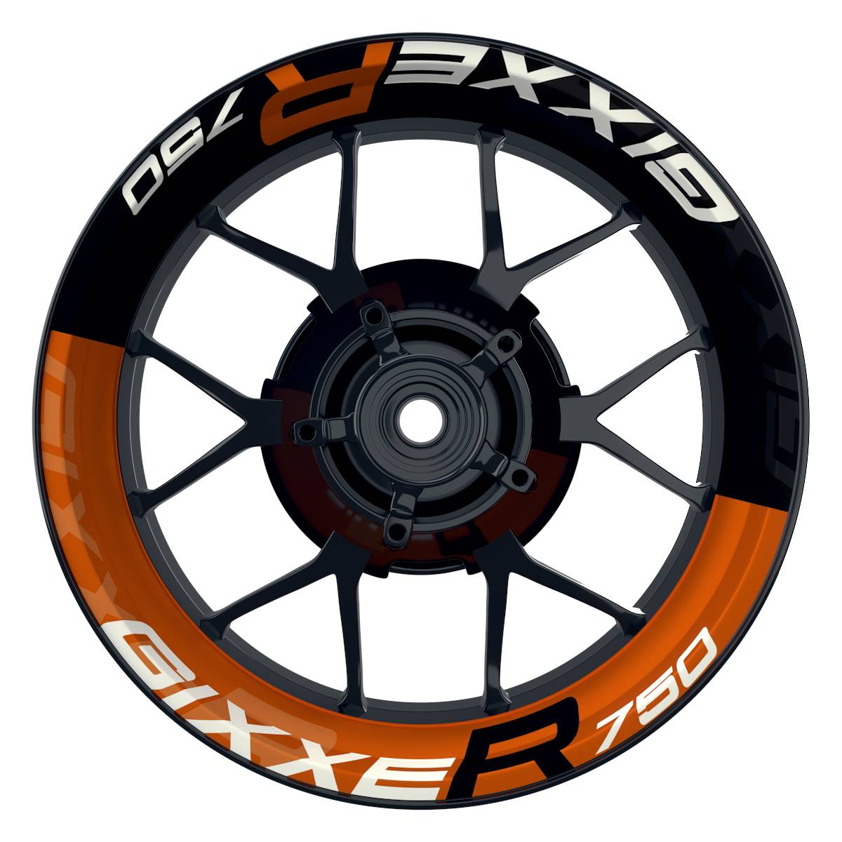 Suzuki GSXR 750 Felgenaufkleber GIXXER 750 halb halb V2 Wheelsticker Premium orange