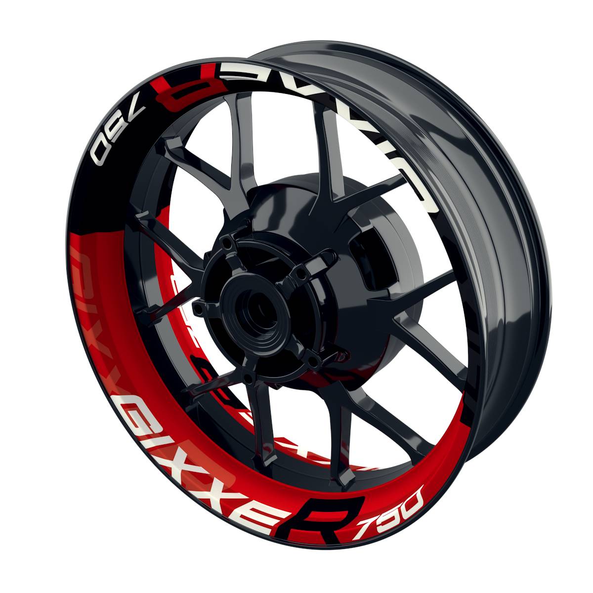Suzuki GSXR 750 Felgenaufkleber GIXXER 750 halb halb V2 Wheelsticker Premium rot