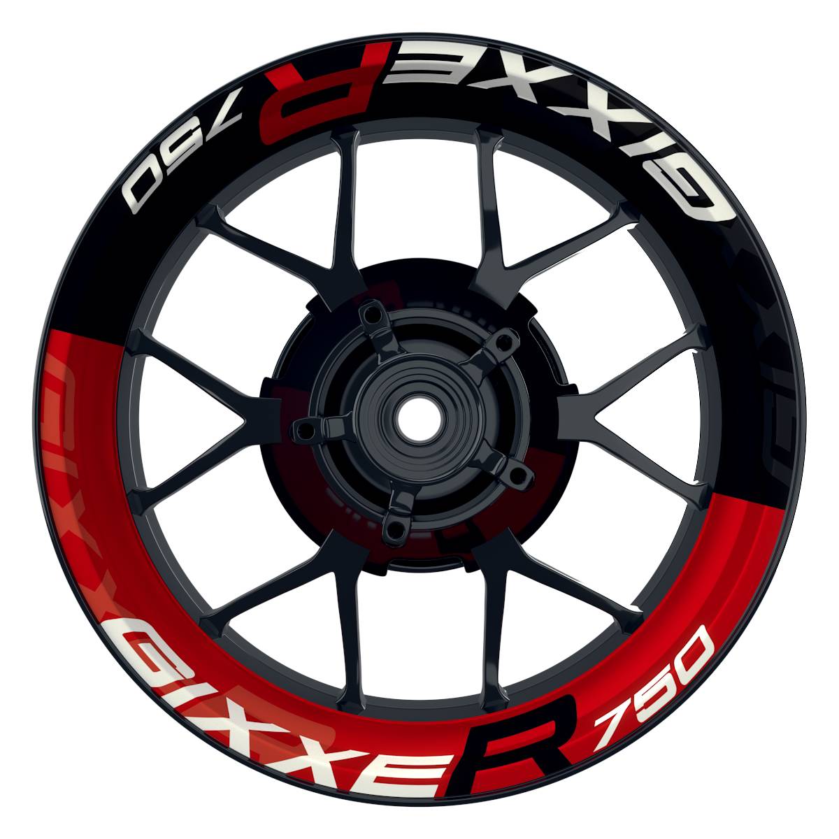 Suzuki GSXR 750 Felgenaufkleber GIXXER 750 halb halb V2 Wheelsticker Premium rot
