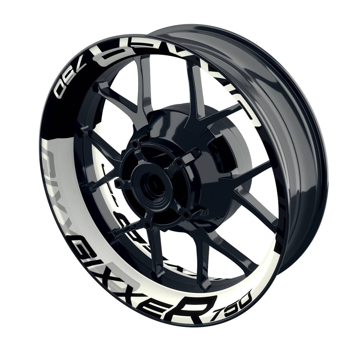 Suzuki GSXR 750 Felgenaufkleber GIXXER 750 halb halb V2 Wheelsticker Premium weiss