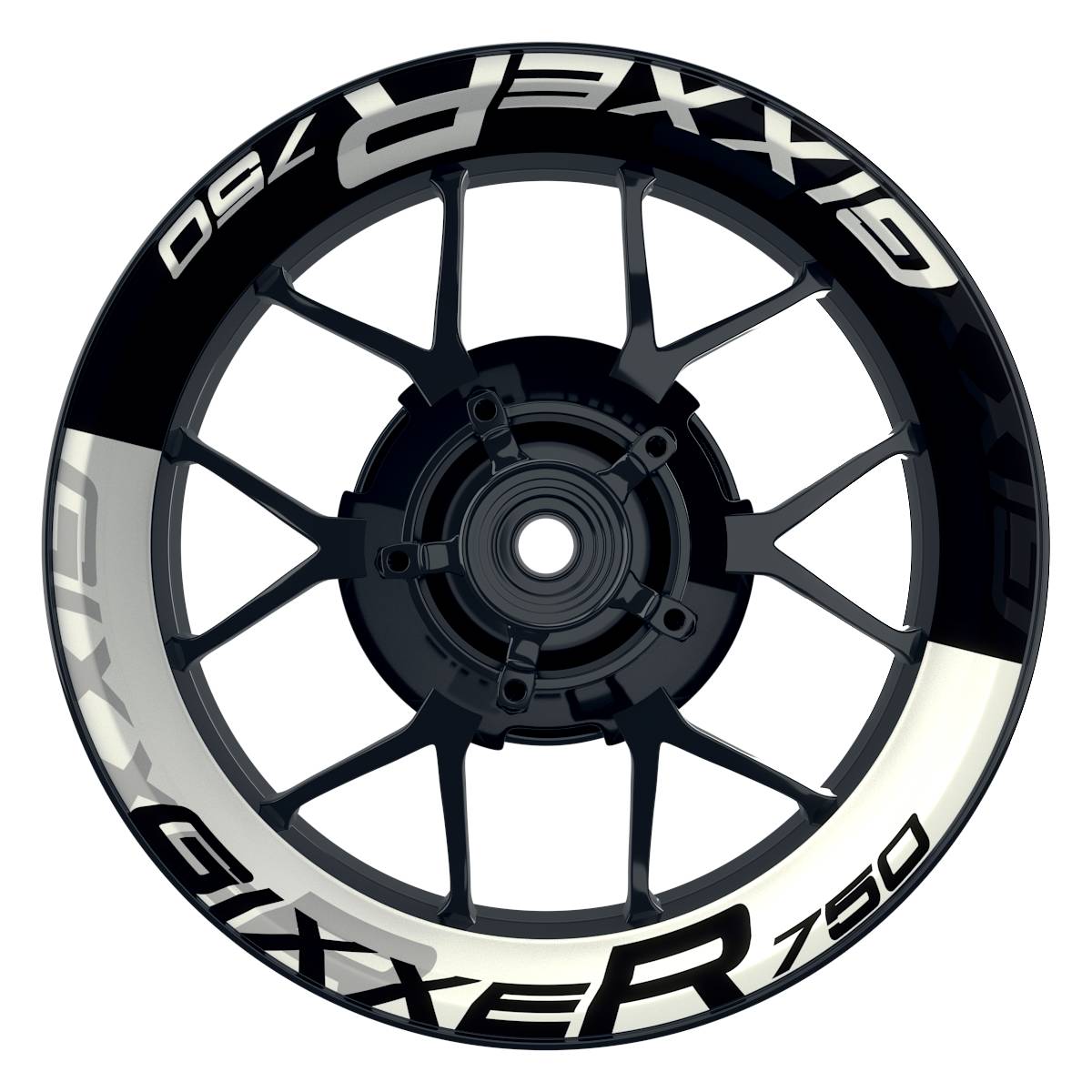 Suzuki GSXR 750 Felgenaufkleber GIXXER 750 halb halb V2 Wheelsticker Premium weiss