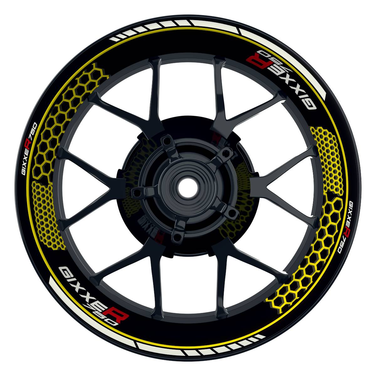 Suzuki GSXR 750 Felgenaufkleber GIXXER 750 Hexagon Wheelsticker Premium gelb