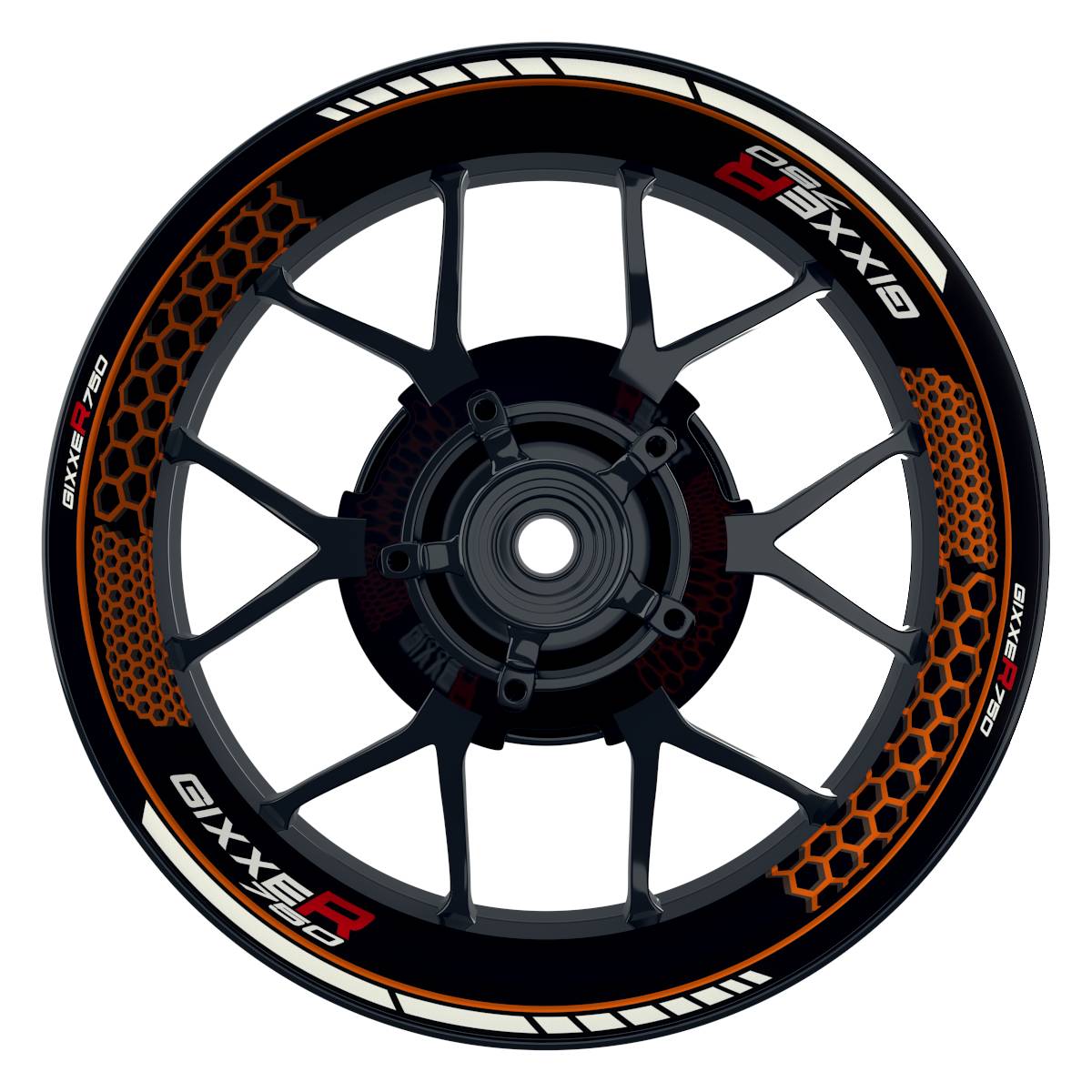 Suzuki GSXR 750 Felgenaufkleber GIXXER 750 Hexagon Wheelsticker Premium orange