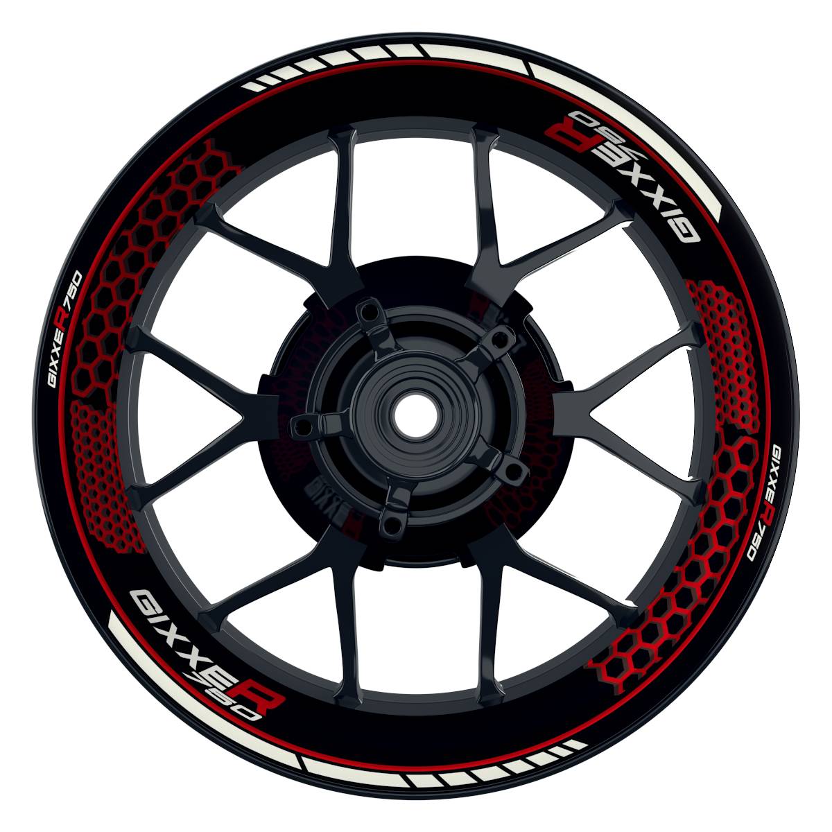 Suzuki GSXR 750 Felgenaufkleber GIXXER 750 Hexagon Wheelsticker Premium rot