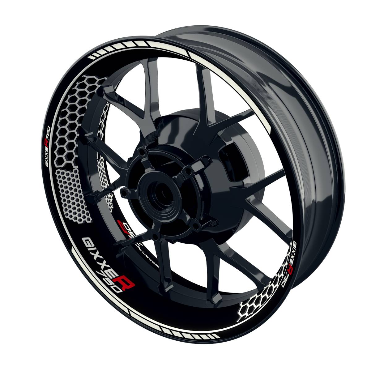 Suzuki GSXR 750 Felgenaufkleber GIXXER 750 Hexagon Wheelsticker Premium weiss