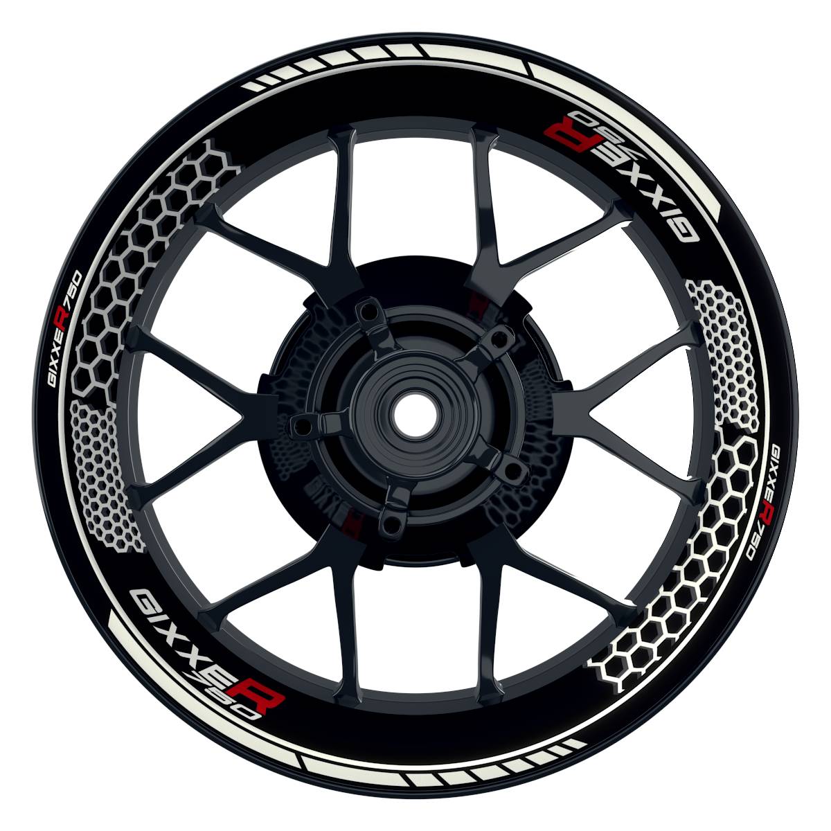 Suzuki GSXR 750 Felgenaufkleber GIXXER 750 Hexagon Wheelsticker Premium weiss