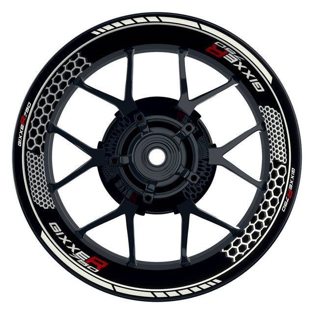 Suzuki GSXR 750 Felgenaufkleber GIXXER 750 Hexagon Wheelsticker Premium weiss