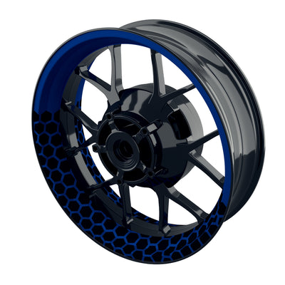 Individuelle Felgenaufkleber "Hexagon" halb halb schwarz Premium Wheelsticker blau