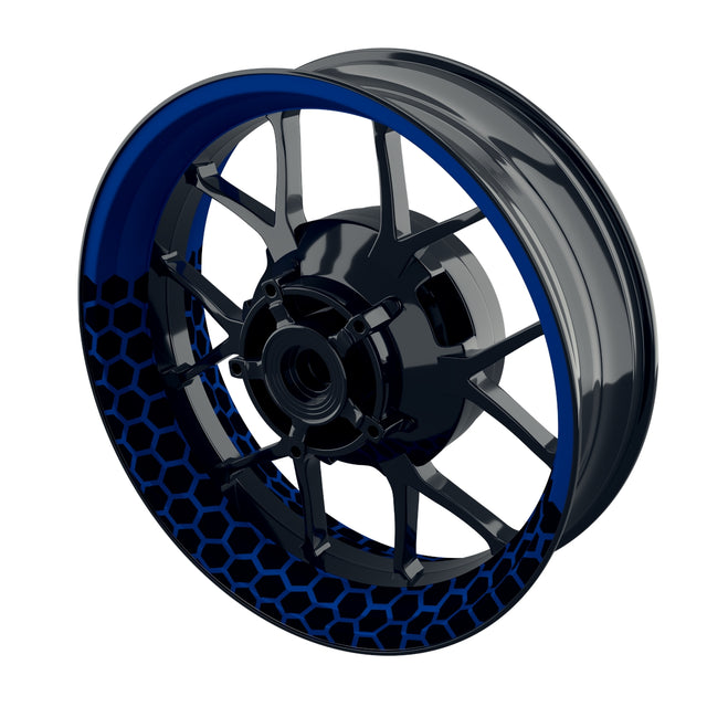 Individuelle Felgenaufkleber "Hexagon" halb halb schwarz Premium Wheelsticker blau