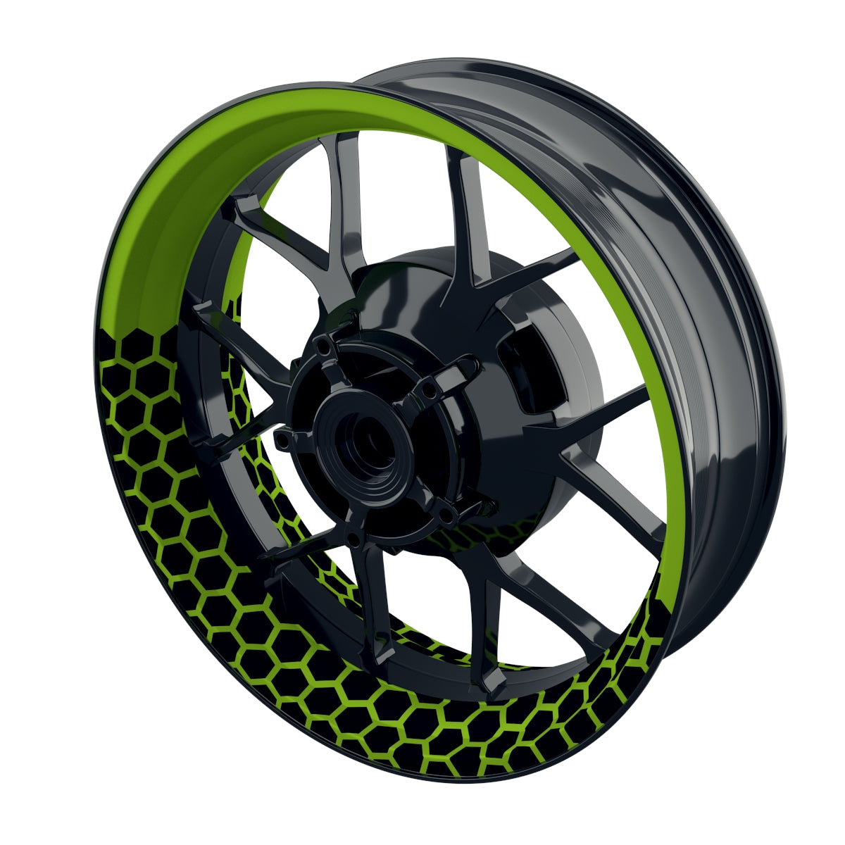 Felgenaufkleber Hexagon halb halb schwarz Wheelsticker Premium grün