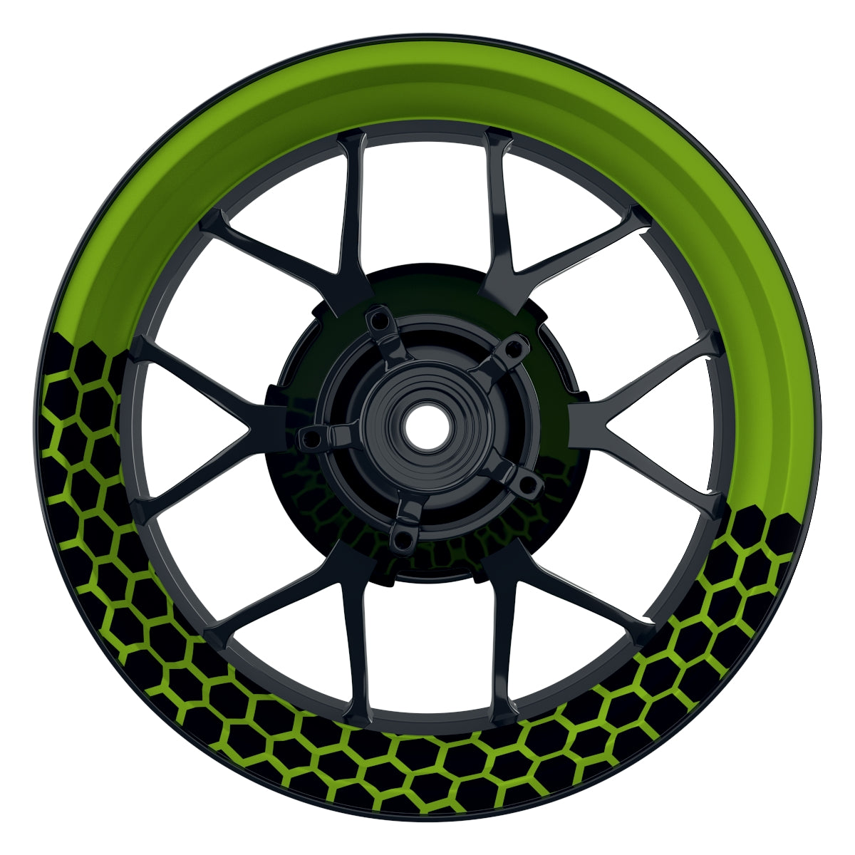 Felgenaufkleber Hexagon halb halb schwarz Wheelsticker Premium grün