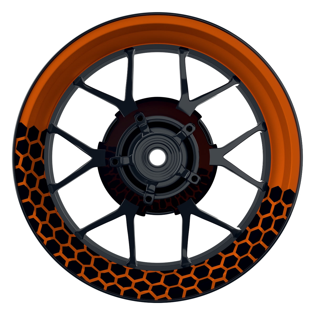 Felgenaufkleber Hexagon halb halb schwarz Wheelsticker Premium orange
