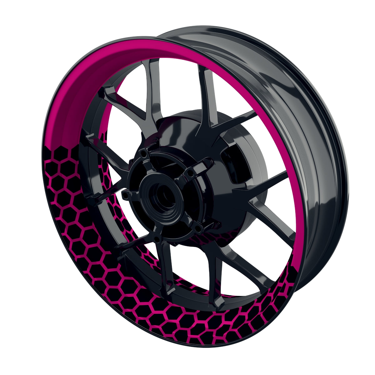 Felgenaufkleber Hexagon halb halb schwarz Wheelsticker Premium pink