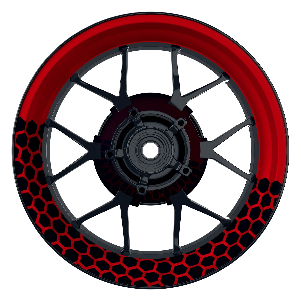 Felgenaufkleber Hexagon halb halb schwarz Wheelsticker Premium rot